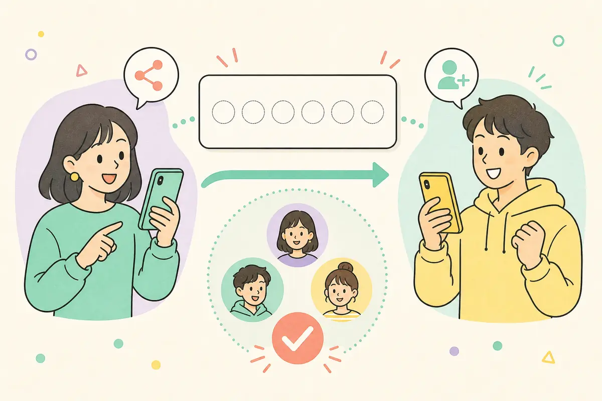 How to add friends on Setlog by creating a Log, sharing a join code, entering the code, and confirming the group