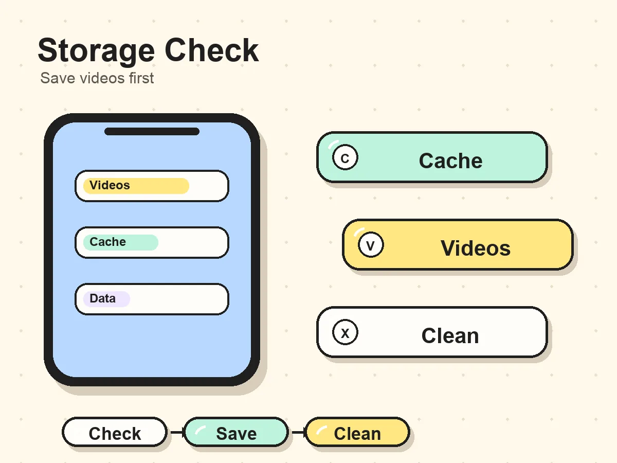Setlog Log Size storage check for cache, videos, and data risk