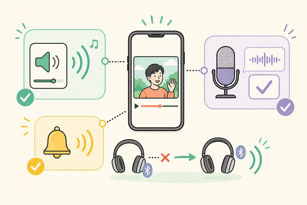 Separate Setlog no sound into playback audio, recording microphone, and notification sound for step-by-step testing