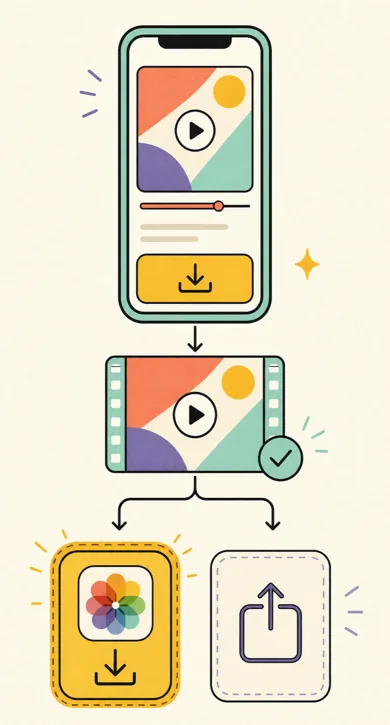 Illustration of a generated Setlog video saved locally or sent through a phone share action