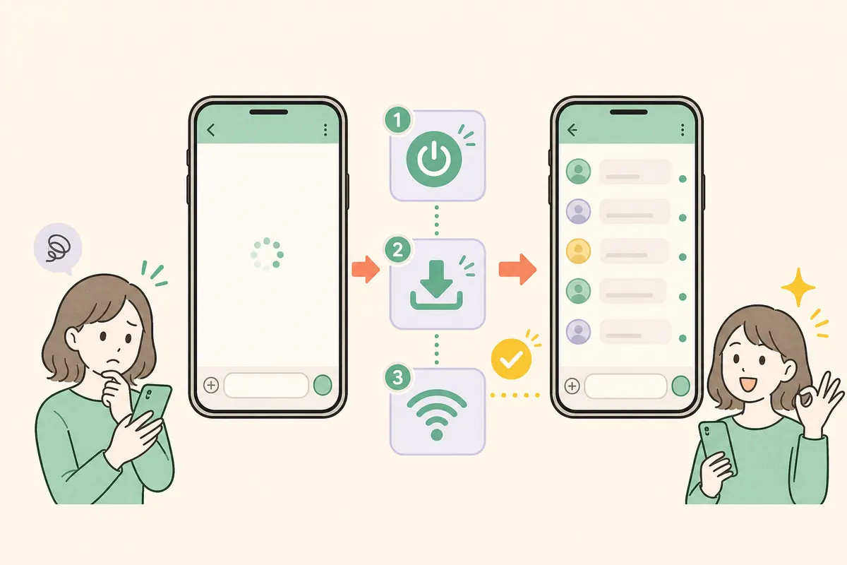 セットログ トークが開けない時に白い画面、アプリ更新、通信を確認する手順